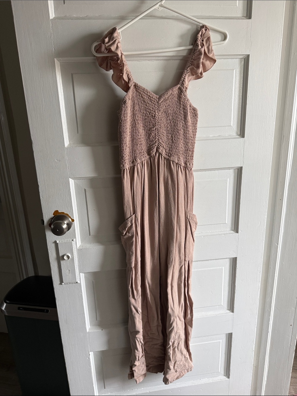 Smocked Ruffle Strap Jumpsuit in Blush
